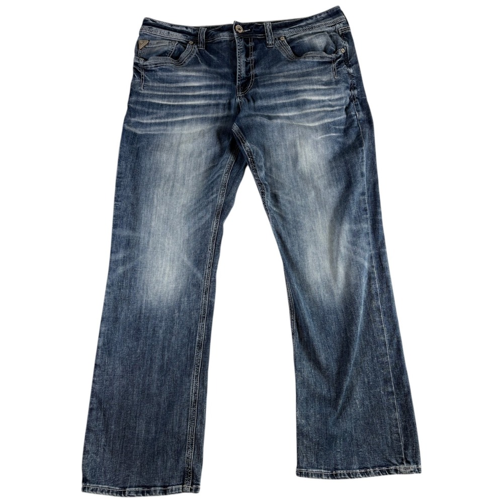 Buckle Salvage Anarchy Straight Regular Fit Jeans Mens 36 Blue Whiskering Denim
